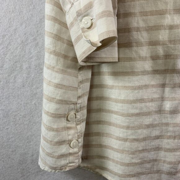 Chicos 100% Linen Womens Striped Button Top Sz 8/10P Coastal Travel Nautical - Picture 4 of 10
